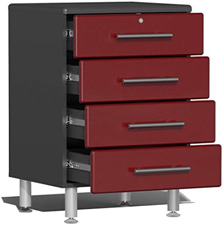 Комплект за гаражни шкафове Ultimate UG23101R от 10 теми с Нагънат плотове от рубинено-Червен металлика