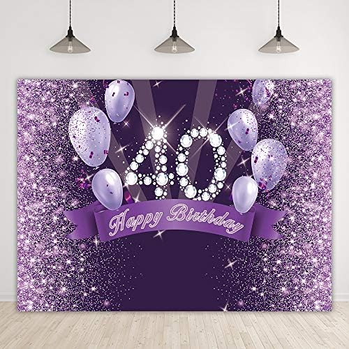 Bellimas Блестящи Пурпурни Балони Фон за парти за 40-ия Рожден Ден честит Рожден Ден 40 Снимка Фон За Жени Четиридесет Торта за рождения Ден на Масата Снимка Банер Подпори