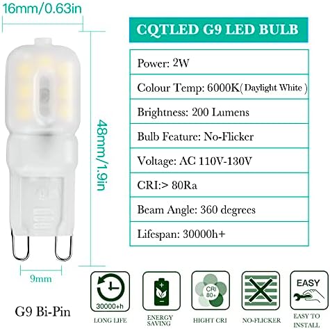 Светодиодна крушка G9 2 Вата на дневна светлина Бяло 6000 К, От 120 До 200 lm (еквивалент, халогенни 20 W) Без трептене, (6 бр.)