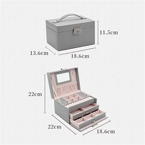 SAWQF Трехъярусная Ковчег за бижута Выдвижного тип, Дървена Кутия за съхранение на Бижута, Обеци, Пръстен, Кутия за съхранение на бижута (Цвят: C Размер на: 18.6*13.6*11.5 СМ )