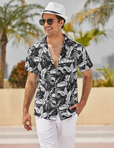 Мъжки Хавайски Ризи с цветен Модел Coofandy, Памучни Ленени Ризи с копчета за Тропическа Почивка, Плажни Ризи