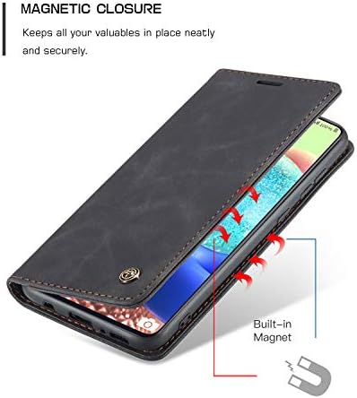 Samsung Galaxy A71 (5G) Чанта-портфейл, държач за кредитни карти, Кожена флип-надолу кутията с магнитна стойка, Здрав устойчив на удари Защитен калъф за Samsung Galaxy A71 (5G) 6,7 (черен)