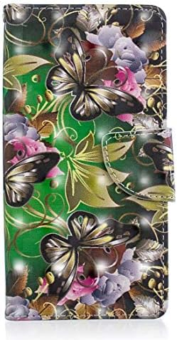 Калъф за мобилен телефон с 3D Цветен Модел, Странично оттичане, с Разтегателен Кожен калъф за Nokia 3.1, с Титуляра, отделения за карти и чантата (Зелена пеперуда) (Цвят: Зелена пеперуда)
