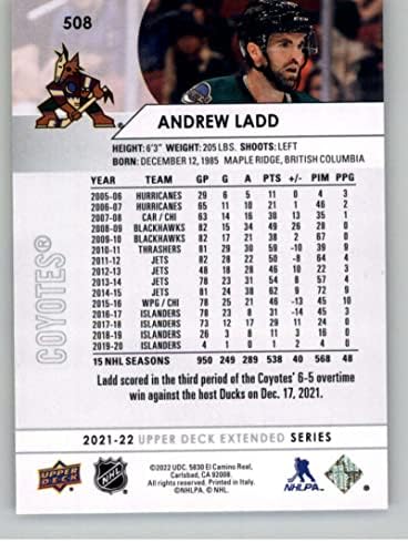 2021-22 Разширяване на Горната палуба 508 Андрю Лэдд Хокейна карта НХЛ Аризона Койотс 2021-22