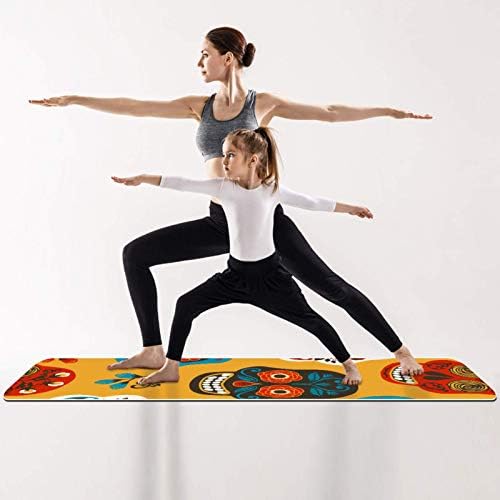 Siebzeh Цветни Захарен Череп с цветя модел, по-дебела подложка за йога Премиум-клас, в екологично Чист Гумена подложка за здраве и фитнес, нескользящий мат за всички видове упражнения, йога и пилатес (72 x 24x 6 мм)