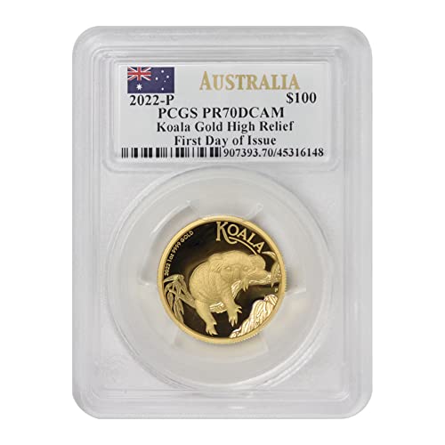 2022 Без знака на ментата Австралийска златна камея Коала PR-70 Deep Камея Първия ден на освобождаване от Оригиналната държавната опаковка от монетния двор State Злато за 10