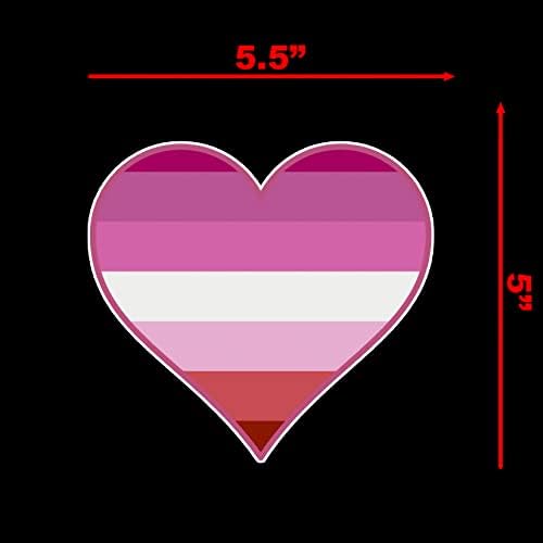 Флаг Гордост Лесбийки, Стикер във формата на Сърце, Стикер За Лаптоп, Мобилен преносим компютър 5.5 x5 (цветен)