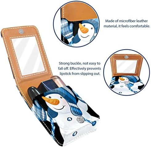 GUEROTKR Пътен Калъф-Органайзер За Червило, Преносим Косметичка Червило С Огледало, синьо модел под формата на снежен човек