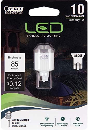 Feit Electric LVW10/LED 10-Ватов Еквивалента на 85 Лумена с база cuneate Без регулиране на яркостта, 12-Вольтовая Led Ландшафтна лампа, 1,9 H x 0,6 D, Топло Бяло 3000 До
