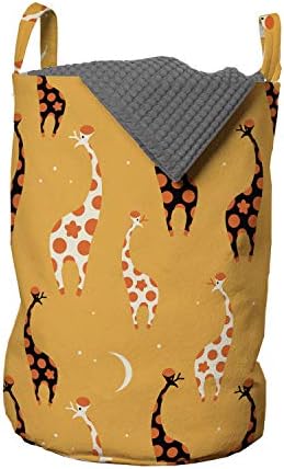 Сгъваема Чанта за дрехи под формата на Жираф, Забавни Животни с дълго Гърло в Карикатура стил, с Рога и Петна по кожата, Кошница за дрехи с дръжки, Закрывающаяся на ш?