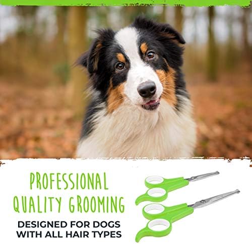 Ножици за подстригване на кучета Mighty Paw (2 опаковки) | Професионални ергономична ножица за грижа за домашни любимци с безопасни заоблени връхчета и остри остриета от неръждаема стомана с дебелина 2 мм. за косене