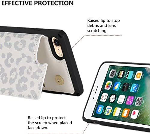 iCoverCase за iPhone SE (2022)/SE (2020)/7 / 8 Чанта-портфейл с отделения за карти на Притежателя [RFID Заключване] Кожена поставка Магнитна закопчалка устойчив на удари калъф с каишка ?