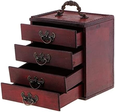 HGVVNM Ковчег за бижута Ретро 4 Слоя Калъф За съхранение на Бижута Кутия, Сандък със Съкровище Дървени Художествени Изделия за пътуване (Цвят: червен, размер: Един разм?