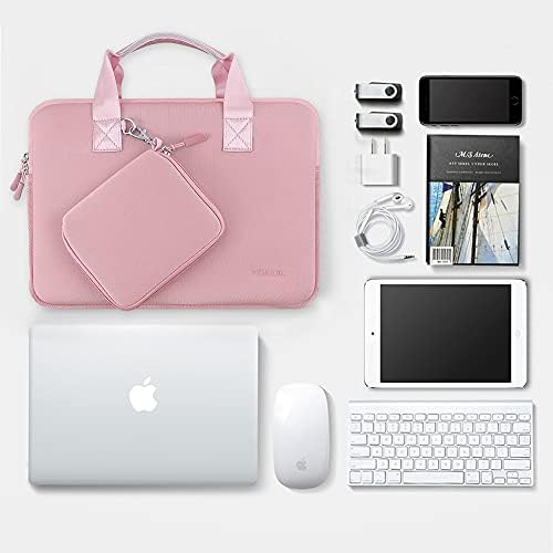 Еластичен неопреновый калъф за лаптоп, съвместима с 13-14-инчов MacBook Air/Pro M1 M2, XPS 13, лаптоп Surface 13,5 , Водоустойчива чанта за лаптоп с дръжка и малък калъф, розов