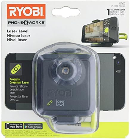 Телефон Ryobi ES1600 работи с лазер ниво Crosshair с качването на приложения и скоба за статив (триножник и мобилен телефон в комплекта не са включени)