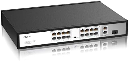 16-port PoE комутатор Real HD, 16 порта PoE + 100 Mbps с 2 гигабитными порта Ethernet възходяща линия, 1 SFP, unmanaged Plug and Play, мощност на всеки порт до 30 W, максимална мощност 300 W, 803.af/at Съвместими За