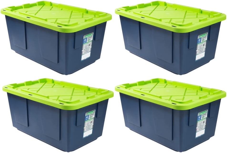 Пластмасов контейнер GREENMADE Extra Strong обем 27 литра, многоцветен, 4 опаковки. Сверхпрочная конструкция С защелкивающейся капак. Директна доставка с фабрика (лилаво и жълто)