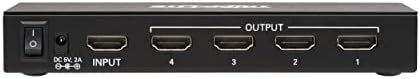 4-Портов HDMI-сплитер Трип Lite, качеството на 4K при честота 30 Hz, от 1 източник на HDMI до 4 дисплеи HDMI, Международни адаптери за Северна Америка, ЕС, Великобритания и Австралия, гаранция 3 години (B118-004-UHDINT)