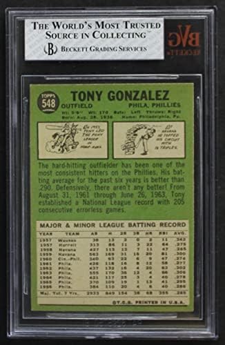 1967 Topps 548 Тони Гонзалес Филаделфия Филис (Бейзболна картичка) BSG BVG 7.00 Филис