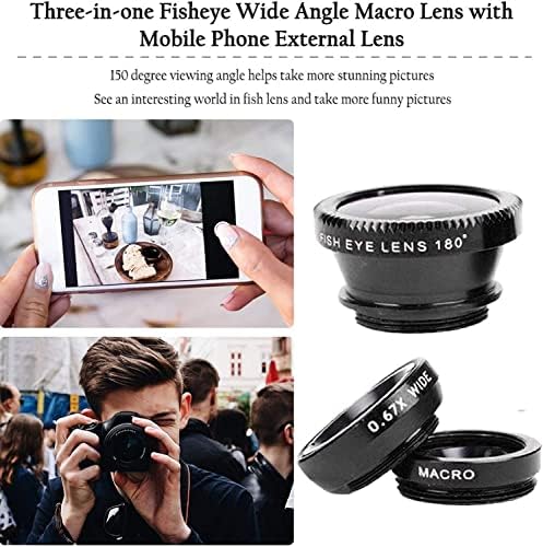 Сребърен Комплект Лещи за камера на мобилен телефон 3 в 1, Широкоъгълен и Макро-обектив Рибешко око, Универсален за смартфони iPhone Samsung Android (Сребрист)
