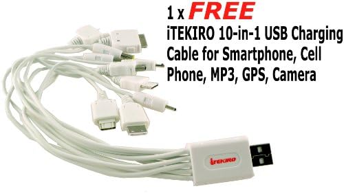 iTEKIRO AC Стенно Зарядно за Кола dc Комплект за Panasonic DMC-FX10EB-K + iTEKIRO 10-в-1 USB Кабел За зареждане