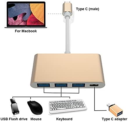WYFDP USB3.0, 5 Gbit/с Високоскоростен пренос тип C USB 3.1/PD + 3 * USB 3.0 хъб USB Адаптер Type C Hub (Цвят: златен)