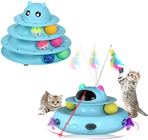 UPSKY Cat Toy Roller & Cat Toys 4-в-1 Интерактивна играчка за котки за коте на закрито, 2023 Актуализирани автоматично играчки-показалка за котки, играчки от котешки пера, играчки-закачки за котки.