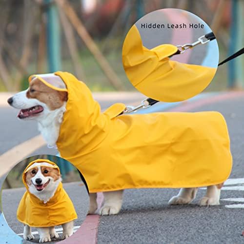 Водоустойчив Дъждобран за Кучета Kahool, Регулируема Отразяваща Дъждобран за Кучета с качулка, Лек Дъждобран за Кучета, Дъждобрани-Дъждобран за Кучета с отвор за каишка за малки кучета със среден размер (Голям, Жълт)