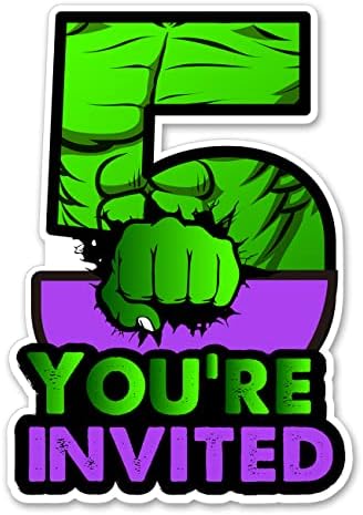 20 Покани на парти в чест на 5-годишнината на Супергерой в Пликове с Двустранна Зелени Заполняющимися Покани под формата на Супергерой, за 5-годишно дете