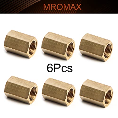 MroMax Месинг алуминиеви фитинги за тръби, свързващи фитинги за прави тръби, X 1/8 G 1/8, конектор за свързване на тръбопроводи, златист тон, 6 бр.