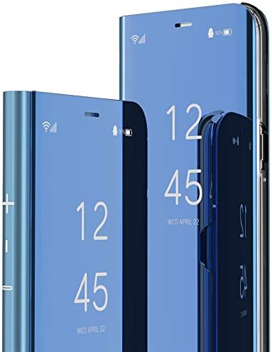 Калъф MRSTERUS Samsung Galaxy S8 Plus, Огледален Дизайн, Прозрачен флип-надолу капак-благо, с основния за монтиране на стена, Защитна тампон върху целия корпус от надраскване за Samsung Galaxy S8 Plus Огледало: Синьо-QH