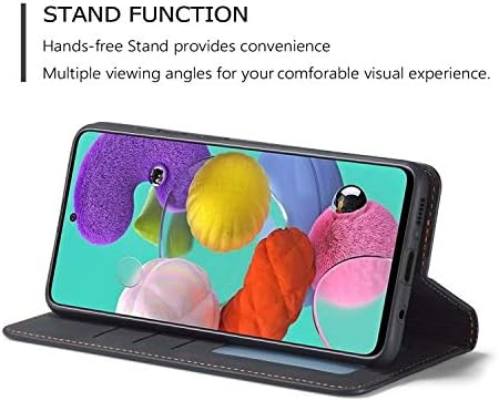 Калъф-за награда от изкуствена кожа премиум-клас EYZUTAK за Samsung Galaxy A51 (4G), Защитен калъф с поставка за карти, Магнитна закопчалка, устойчив на удари чанта-портфейл за Samsung Galaxy A51 (4G) - черен