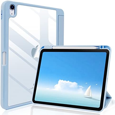 Калъф за iPad Air 5-то поколение 2022 с държач за моливи, калъф за iPad Air 4-то поколение, Тънък, smart-калъф с прозрачен заден панел за iPad Air 5/4, калъф 10,9 инча, Поддръжка за безжично зареждане на iPad Молив