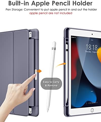 DTTO за iPad 9-ти / 8-ви / 7-то поколение, 10,2-инчов калъф 2021/2020/2019, лек калъф-поставка Smart Trifold [Твърда прозрачна задния панел е от PC] 1 опаковка защитно фолио от прозрачно закалено стъкло HD, цвят лавандула