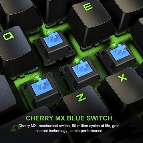 Ръчна Детска Клавиатура Fuhlen G87S TKL, Жични Клавиатура на 87 Клавиши със зелена подсветка клавиатури протези, PBT, преминете Cherry MX Blue (черен)