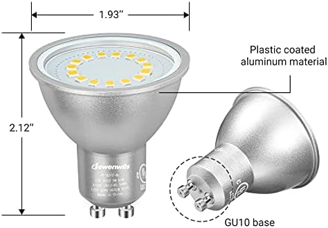 Led лампи DEWENWILS с регулируема яркост GU10 - 10 бр., Топъл бял 2700 К, 400ЛМ, 5 W (еквивалент на 50 W), са посочени в UL, led лампа за абсорбатори, ъгъл на лъча 120 °