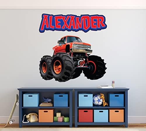 Потребителска Стикер на стената Monster Truck - the Monster Truck Wall Art Персонализирани Лични Стикери за Стена за Декора на стените на Спалнята на Момчетата – Камиони Декор на стените на Детската стая
