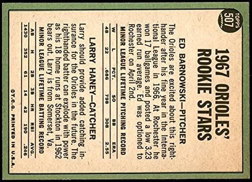 1967 Topps # 507 Начинаещи Ориолс Лари Haynie /Ед Барновски Балтимор Ориолс (бейзболна картичка) NM+ Ориолс