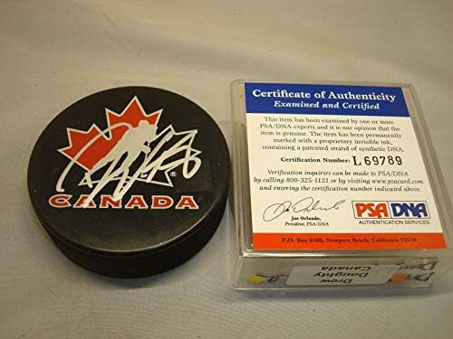 Дрю Силен подписа Хокей шайба на националния отбор на Канада с Автограф на PSA / DNA COA 1A - за Миене на НХЛ с автограф