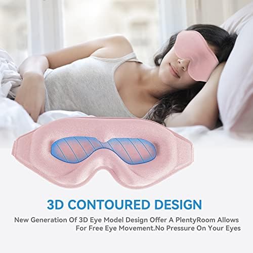 Маска за сън, за мъже и жени, Подобрени 3D Седалките за очи с дълбок контур за сън с Регулируема каишка, Блокер светлина, Удобни Меки сенки за очи за сън по време на йога (1бр, розов)