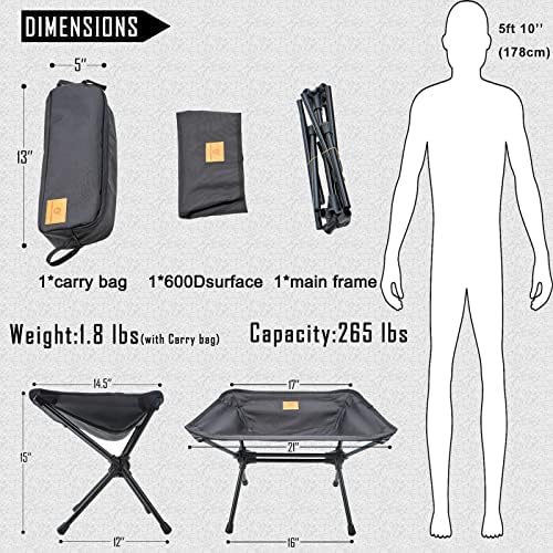 Ultralight Сгъваеми Походный стол EASDRIL – Компактният Походный стол с чанта за носене за разходки, Риболов, скално Катерене, автомобилния къмпинг и пътешествия с мотори