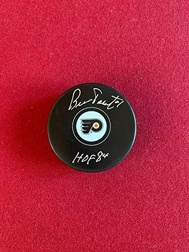 Бърни Парент, с автограф (JSA) HOF Ins. Хокейна шайба Флайърс (реколта) - за Миене на НХЛ с автограф