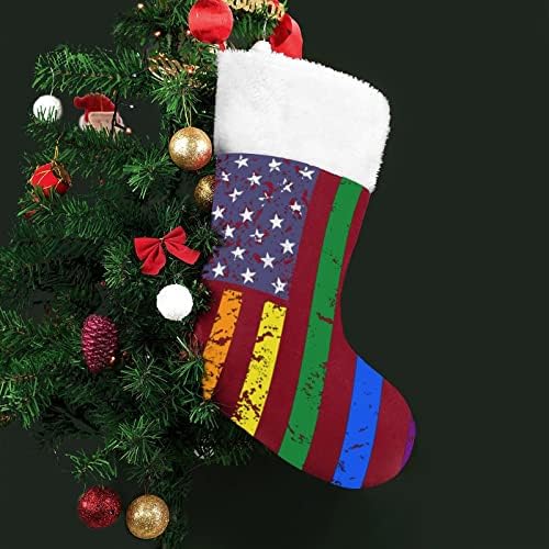 САЩ Дъгата ЛГБТ Гей Знаме Коледни Чорапи Отглеждане на Коледна Елха Дядо коледа Декорации Висящи Украса за Камината Празник 16,5