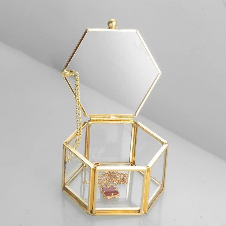 Feyarl Малка Златна Стъклена Бижутерия Финансирани Малка Кутия Декоративно Пръстен, Обеци, Кутия За Показване На Организатор На Паметта Калъф Листенца От Изкуствени