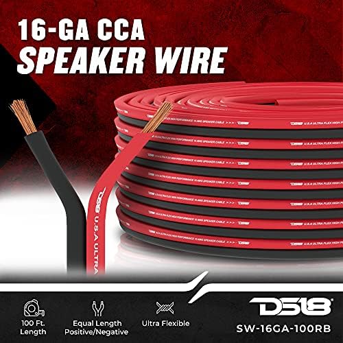 DS18 SW-16GA-100RB 16-GA Ultra Flex Speaker Тел Червено-Черен 100 Фута кабел за акустични системи