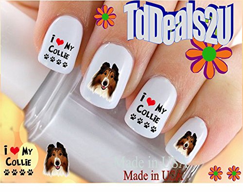 Етикети за дизайн на ноктите, Етикети за да прехвърлите нокти с водна пързалка куче Порода Коли I Love my Collie Стикери За нокти - Салонное качество! Аксесоари за нокти съ?