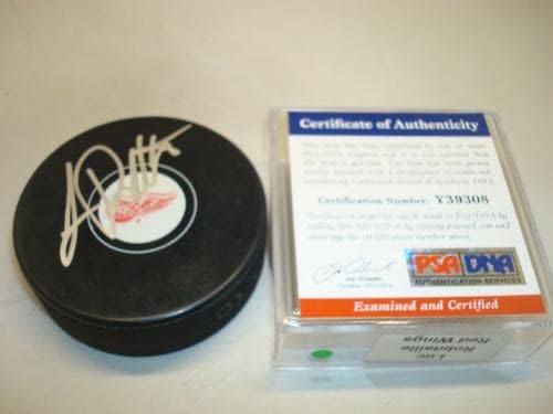 Люк Робитайл подписа хокей шайба Детройт Ред Уингс с автограф на PSA/DNA COA 1Б - за Миене на НХЛ с автограф