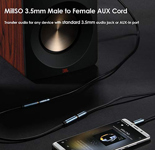 Удлинительный кабел за слушалки MillSO 3,5 мм (33 фута) TRS 3,5 мм Жак за стереоразъема между мъжете и жените, Удлинительный Адаптер за Аудиоразъема, Допълнителен AUX Кабел за Слушалки, обшивки, Говорители, автомобилни