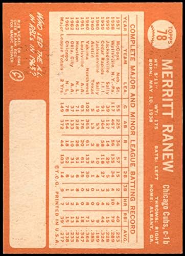 1964 Topps 78 Мерит Рэйнью Чикаго Къбс (Бейзболна картичка) EX Къбс