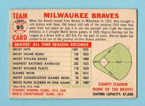 Бейзболна картичка екип 1956 Topps 95 Милуоки Брейвз с ниска степен Бейзболни картички с Надписи